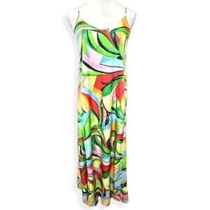 Nicole Miller Maxi Dress Abstract Pattern Sleeveless Multicolor Women's XS NWOT